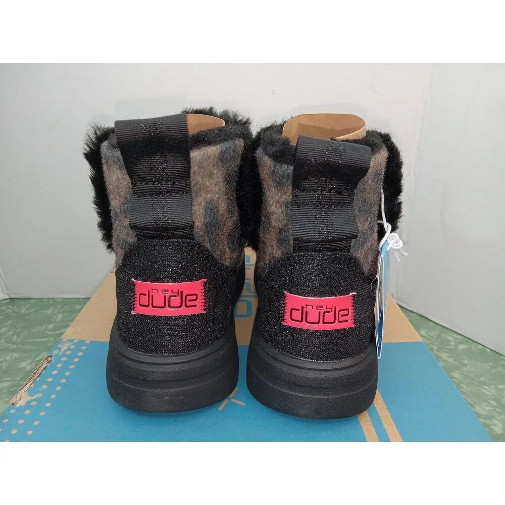 Hey Dude Children's Mel Youth Leopard Print Black Shoes Boots Size K 12.